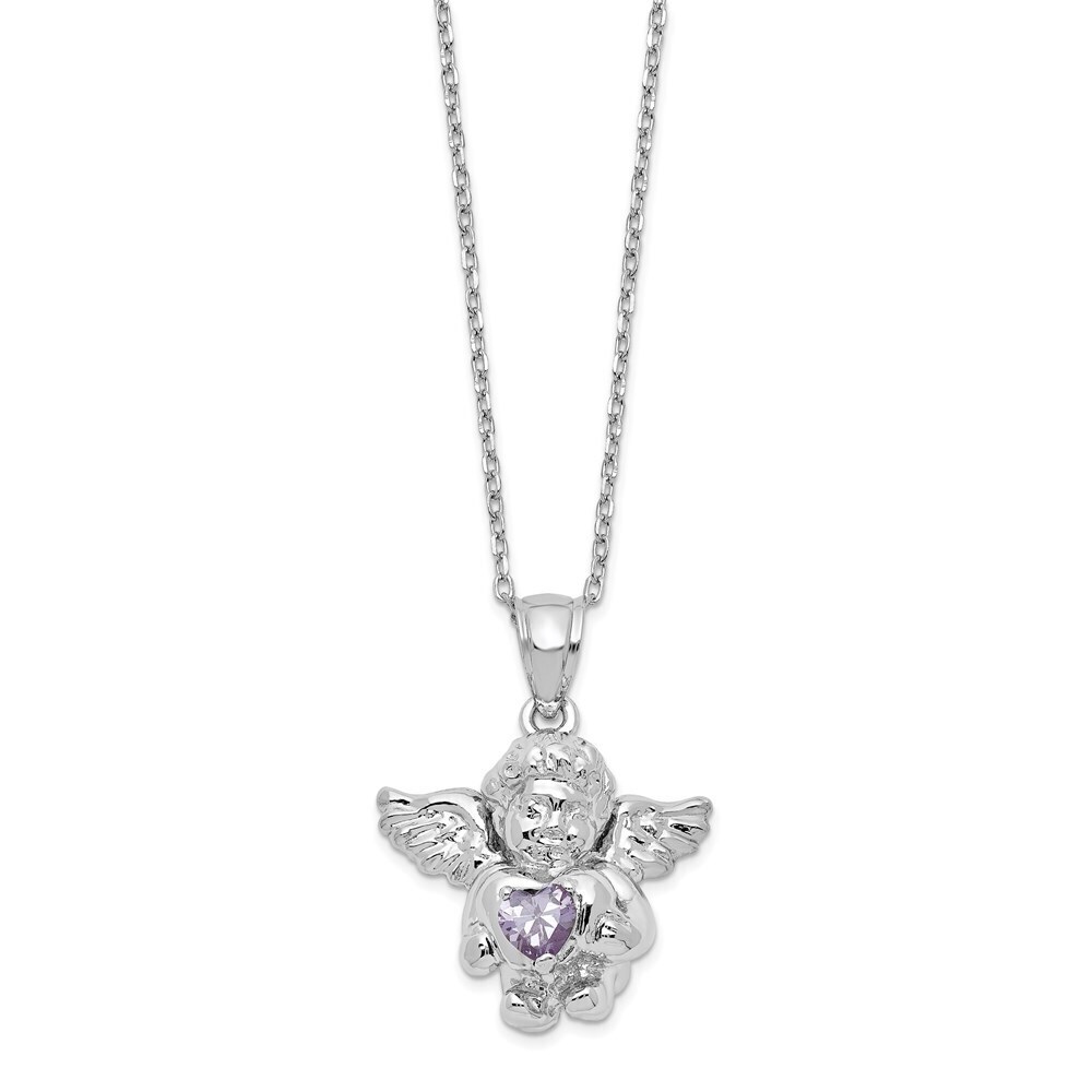 Kazi Luxury Silver RH-pltd CZ June Birthstone Angel Ash Holder 18in Necklace